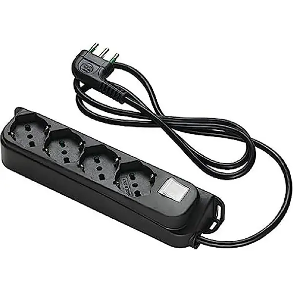 FME MULTIPRESA 4 PRESE + INTERRUTTORE CAVO MT1,5 SPINA 16A 250V NERO