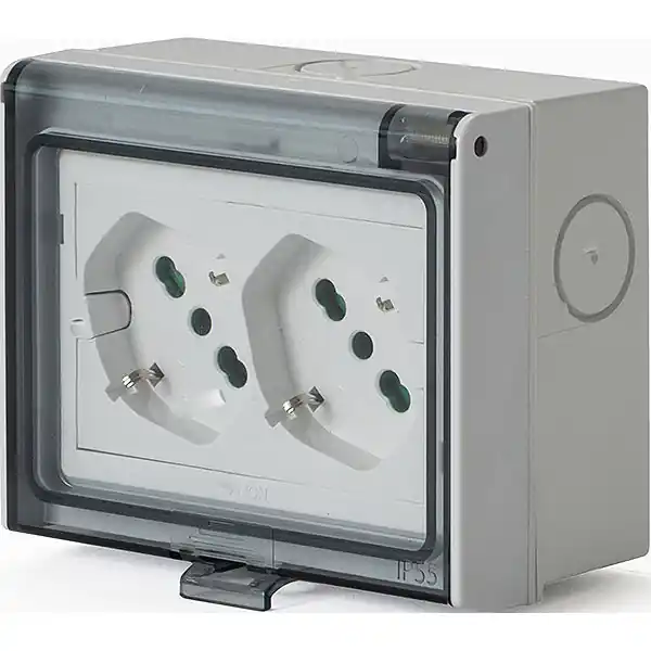 FME MULTIPRESA DA PARETE 2 SCHUKO BIPASSO IN CUSTODIA IP55 3 MODULI