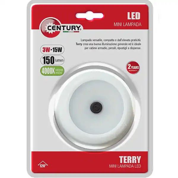 CENTURY PLAFONIERA LED MINI PER ARMADI A BATTERIA MOD. TERRY*
