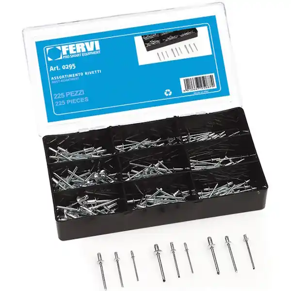 FERVI ASSORTIMENTO DI RIVETTI IN SCATOLA DA 225 PEZZI