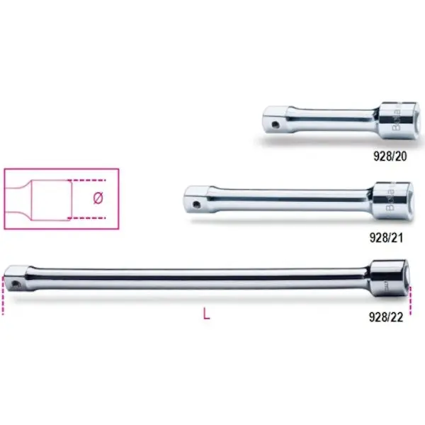 BETA 928/20 PROLUNGA CON ATTACCO QUADRO MASCHIO E FEMMINA 3/4" MM100