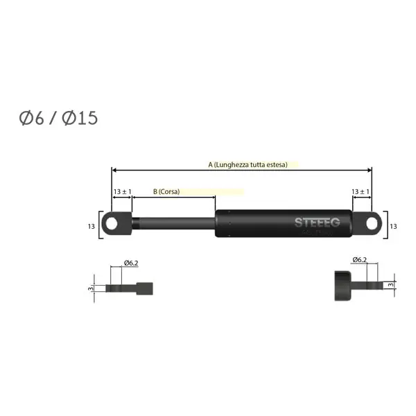 STEEEG MOLLA A GAS STANDARDLIFT CON OCCHIELLI SALDATI D.MM 6X365 F1 200N