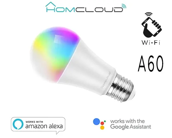 Lampadina Wi-FI RGB + Bianco caldo E27 A60 Dimmerabile HomCloud