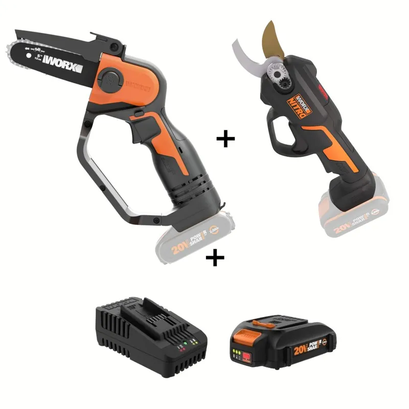 Forbice Potatura WG330 + Potatore WG324 Completi di Batteria e Caricabatteria