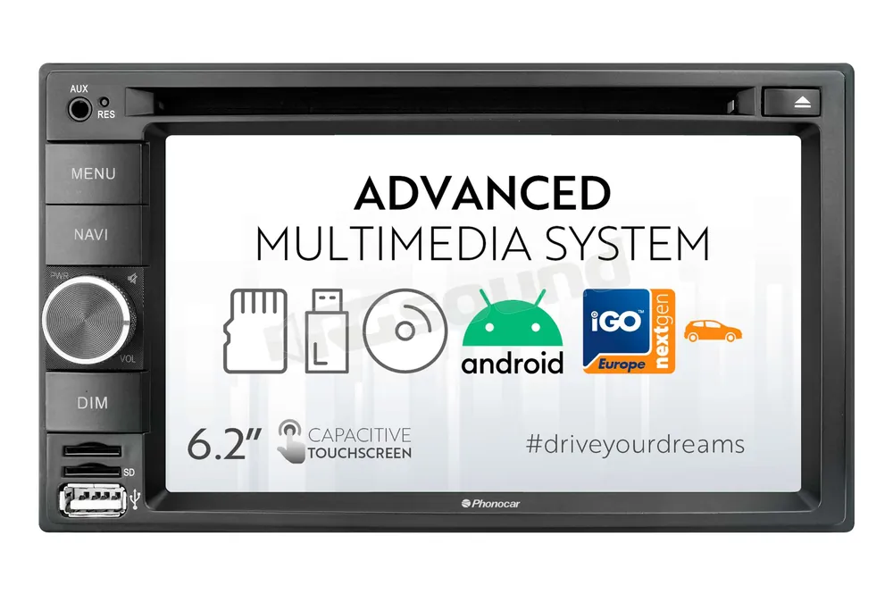 Phonocar VM031E monitor con Android 10 e navigazione Europa iGO NextGe