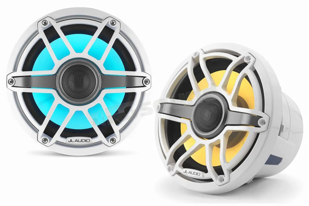 JL Audio M6-880X-S-GwGw-i coassiali 224mm finitura bianca, griglia spo