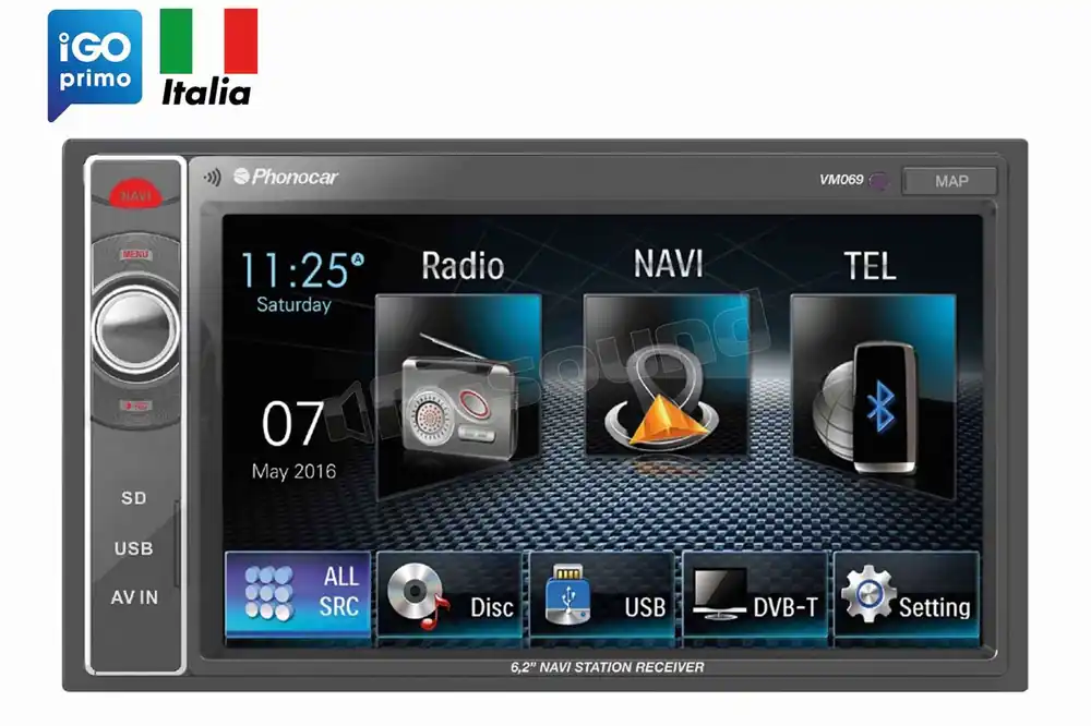 Phonocar VM069M monitor VM069 con mappa di navigazione Italia NV970