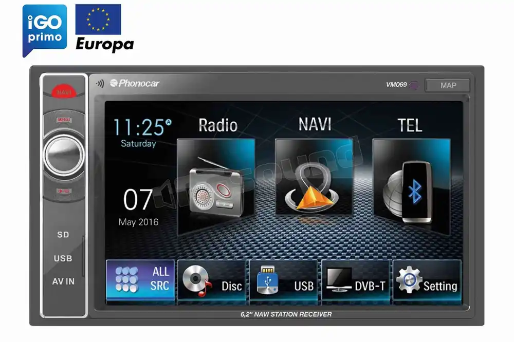 Phonocar VM069E monitor VM069 con mappa di navigazione Europa NV980